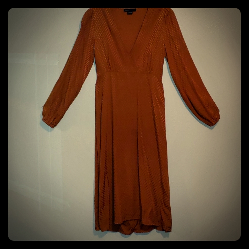 Burnt orange, polkadot midi dress